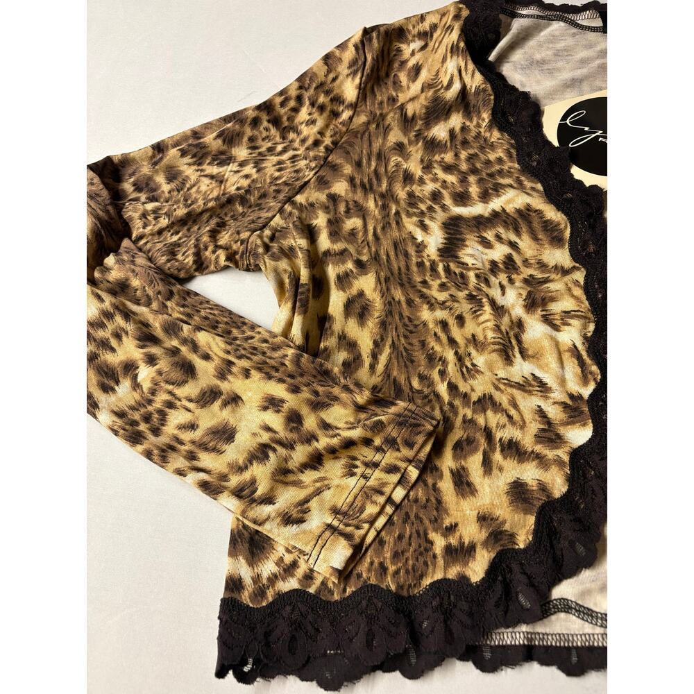 NWT Lynn Ritchie Leopard Print Lace Trim Cardigan Shrug XL Y2K Boho - Picture 3 of 9